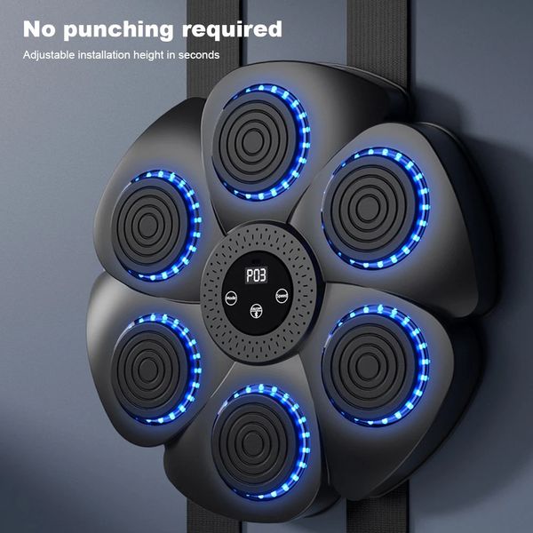 Music Boxing Machine with wall-mounted punching equipment, USB-C charging, and RGB lights for home gym workouts