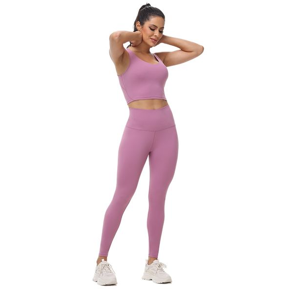 Naked Feel Yoga Set for Women: Two-Piece Fitness Outfit with U-Back Sports Bra and High-Waisted Gym Leggings for Active Wear