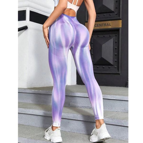 New Aurora Double Lift Hip Tie Dyed Running Fitness Training Tights Yoga Clothing Sports Pants