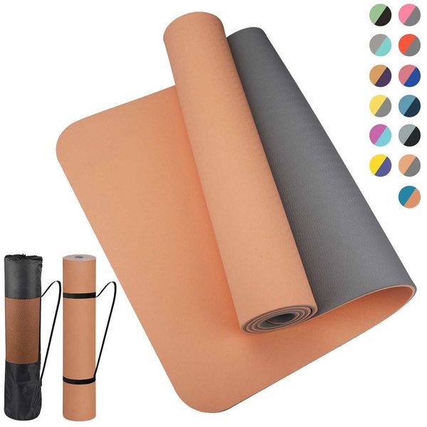 Non-slip thick two-tone TPE yoga mat for home fitness, 180x57cm, premium quality