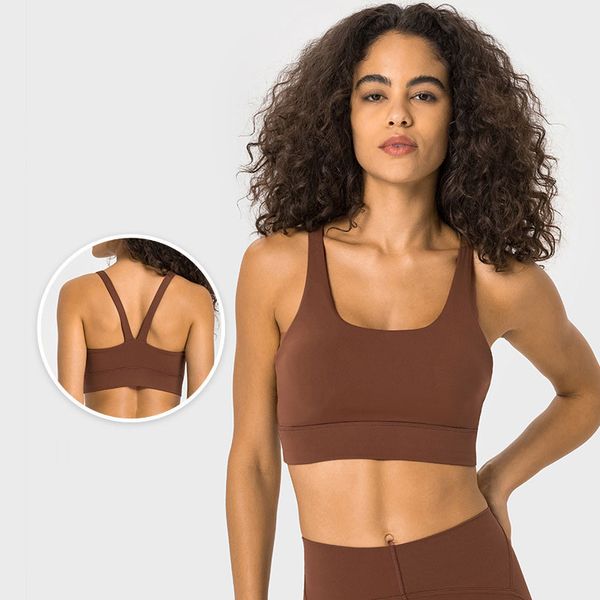 Nude Sense U Neck Bra Yoga Tops V-shaped Back Sports Bra Widened Hem High Strength Fitness Vest Shockproof Brassiere for Women
