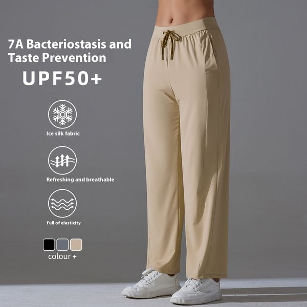 Nylon raw yarn ice silk cool yoga slim fit pants summer UV resistant breathable sun protection clothing for women hot-selling item  

Rewritten:  
Cool summer yoga pants for women made from breathable nylon ice silk with UV protection and slim fit, a popular choice