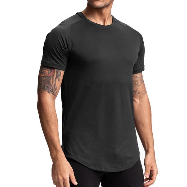 Outdoor men's athletic T-shirt in solid colors, short-sleeved and breathable for workouts, with a slim elastic fit