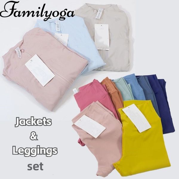 Pink 2-piece yoga set with jacket and elastic waist leggings for quick-dry fitness workouts