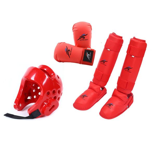 Protective Taekwondo sparring set with helmet, shin guards, foot protection, boxing gloves, and karate belt for men, women, and kids