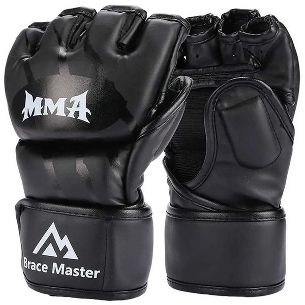 PU leather half-finger boxing gloves for MMA, kickboxing, karate, Muay Thai training, and workouts, designed for men