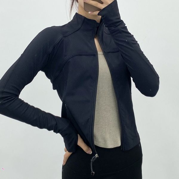 Ribbed cropped jacket, yoga coat, waist-length sweatshirt, slim-fit sports jacket with thumbholes
