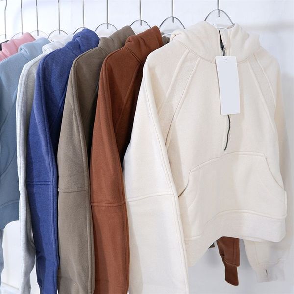 scuba sweater for autumn and winter yoga, velvet-lined hoodie with quick-dry breathable half-zip terry design