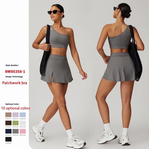 Slanted one-shoulder bra yoga set for quick-dry fitness and outdoor running