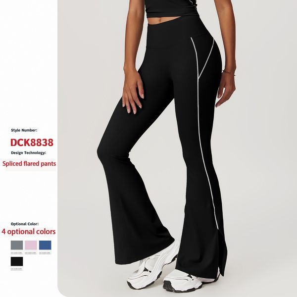 Slim figure-enhancing high-rise yoga leggings for workouts, running, and casual wear with a flared wide-leg design