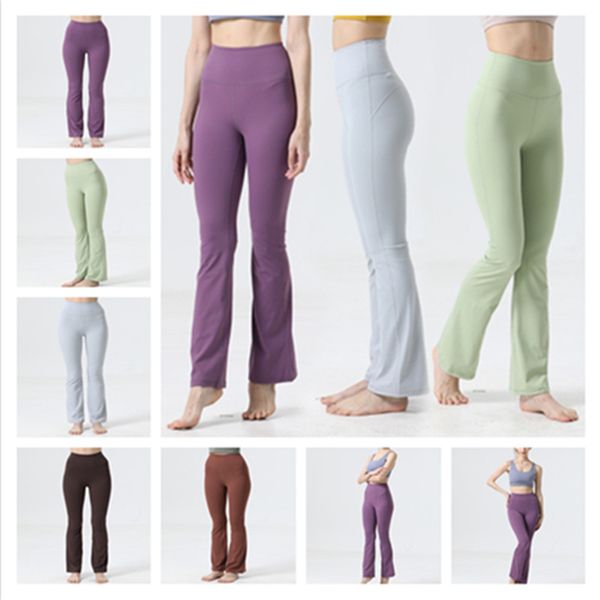 Solid color high-waisted yoga pants with flared legs for women's fitness and jogging