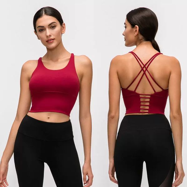 Solid Cross-Strap Yoga Tank with Removable Pads - Women's Slim Fit Sports Bra for Workouts