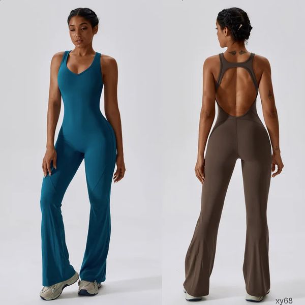 Sporty One-piece Yoga Jumpsuit - Breathable, Quick-dry Women's Workout Set with Hollow-out Loose Pants