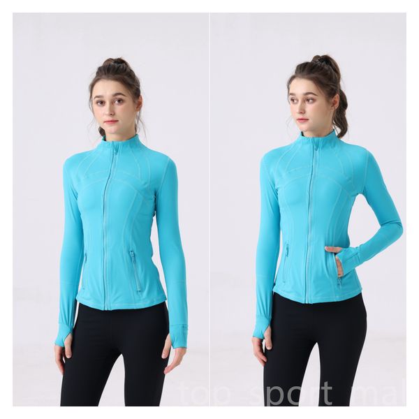 Stand-up Long Zipper Jacket for Women - Stretchy Yoga Coat with High Elasticity, Quick-Dry Solid Color Zip-Up Design