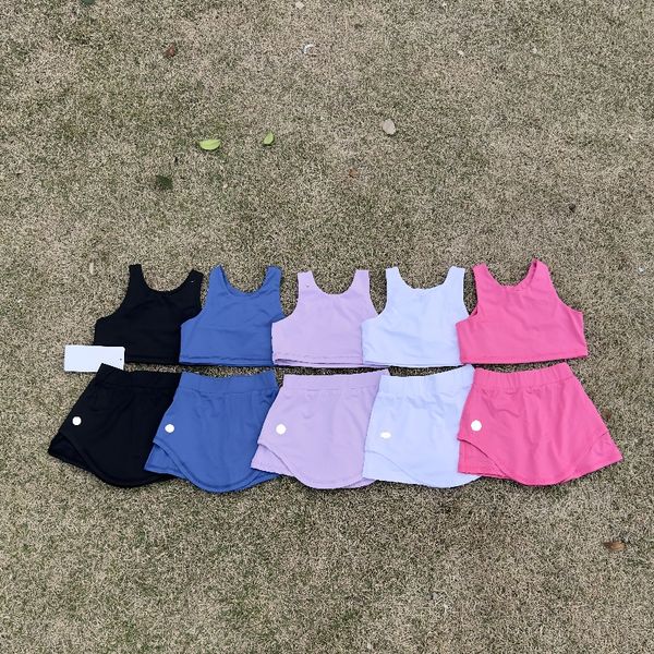 Summer 2156 kids' sportswear set with elastic shorts and top for girls' running and yoga