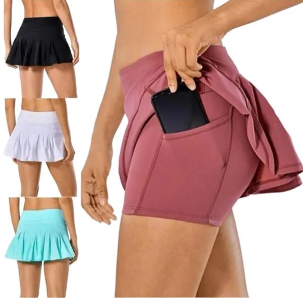 Tennis Skirts Pleated Yoga Skirt Gym Clothes Women Running Fitness Golf Pants Shorts Sports Back Waist Pocket Zipper