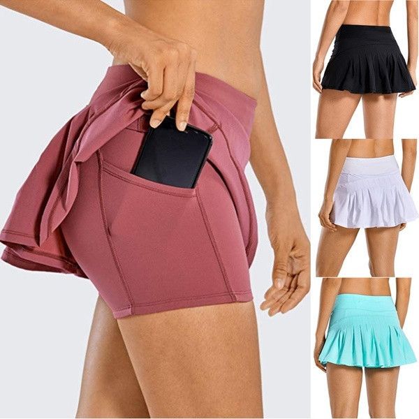 Tennis Skirts Pleated Yoga Skirt Gym Clothes Women Running Fitness Golf Pants Shorts Sports Back Waist Pocket Zipper