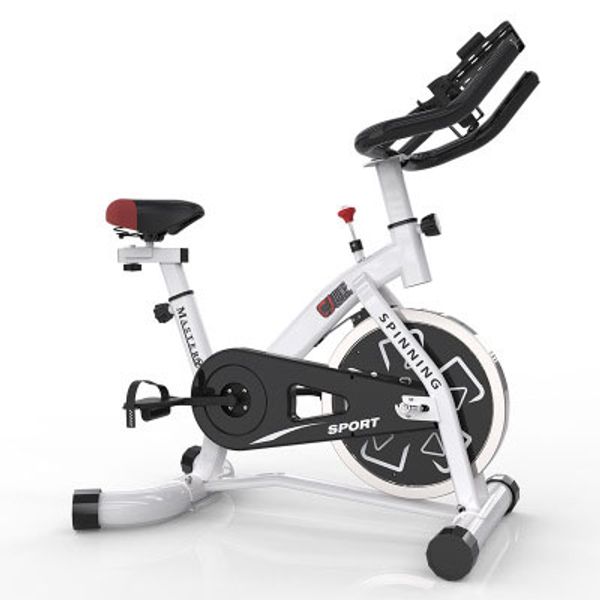Upright Kawano 280 spinning bike for indoor workouts, featuring multi-functional pedals for home fitness