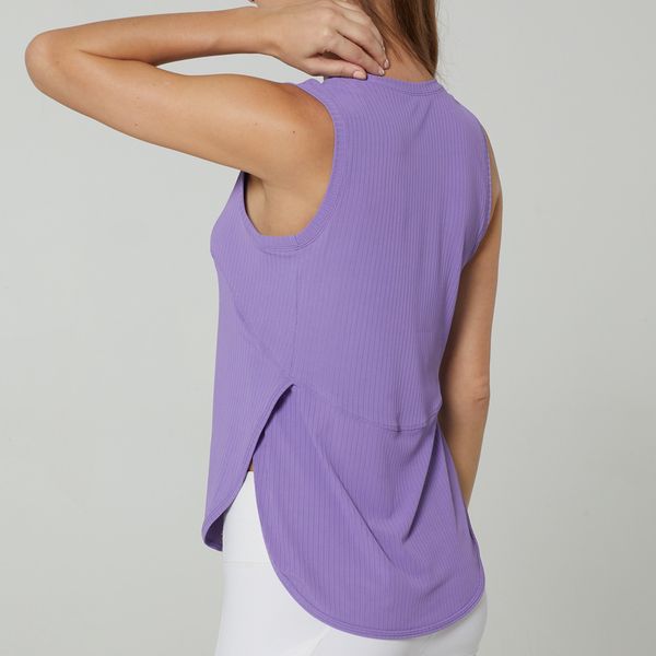 UU-1283 Women's sleeveless sports vest with O-neck, side openings, breathable quick-dry fabric for yoga, running, training and loose fitness wear