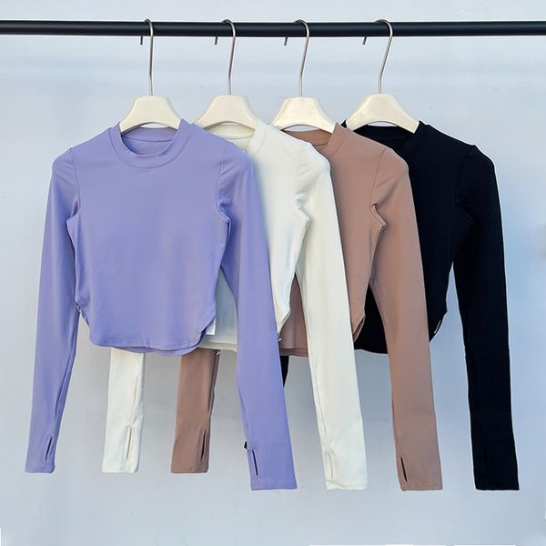 UU-1856 Women's Long Sleeve Yoga Top - Fashionable Round Neck Slim Fit Pilates Shirt with Chest Pad, Quick-Drying Sportswear for Fitness
