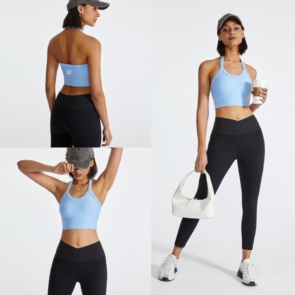 UU-802 Women's ribbed yoga bra features a sexy, shock-proof design with a removable chest pad for soft, comfortable athletic wear