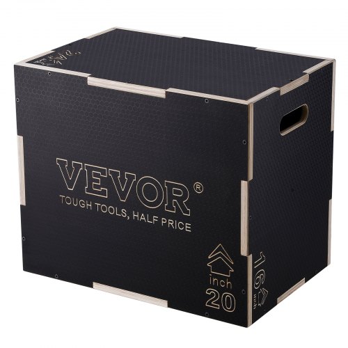 VEVOR 3-in-1 Plyometric Jump Box, 24/20/16 Inch Wooden Plyo Box, Platform & Jumping Agility Box, Anti-Slip Fitness Exercise Step Up Box for Home Gym T