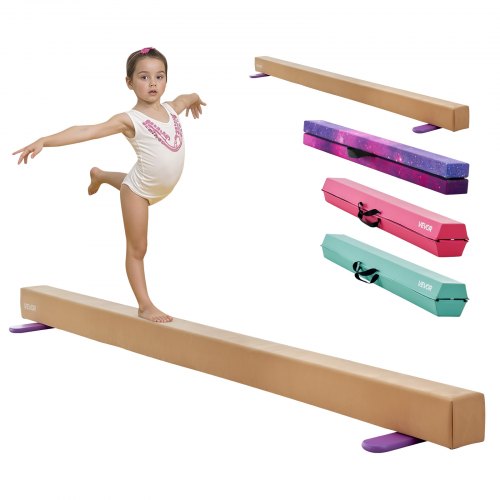VEVOR 8FT Kids Balance Beam, 350 LB Capacity with Non-Slip Wooden Surface, Sturdy Wood-Core Training Equipment