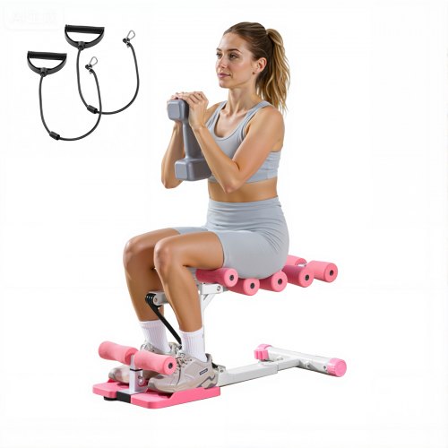 VEVOR Adjustable Glute Trainer with 3 Resistance Bands, Foldable Leg & Core Exercise Machine for Squats and Push-Ups