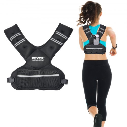 VEVOR Adjustable Weighted Vest, 20-32lb with 6 Iron Sand Weights and Reflective Strips, Workout Vest for Men and Women
