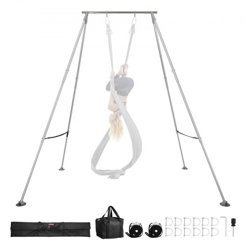 VEVOR Adjustable Yoga Stand Frame, 310 lbs Capacity Swing Bar, Triangular Pull-Up Rig, Aerial Silk Pole with Aluminum Construction