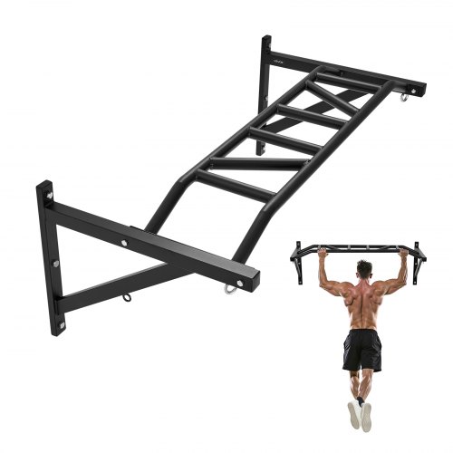 VEVOR Multi-Grip Wall-Mounted Pull-Up Bar, 50-inch Wide Heavy-Duty Steel Upper Body Workout Station