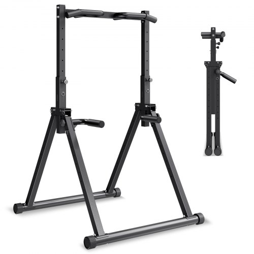 VEVOR portable pull-up bar with 330LBS capacity, freestanding triangular design and heavy-duty steel tube, 9 height levels