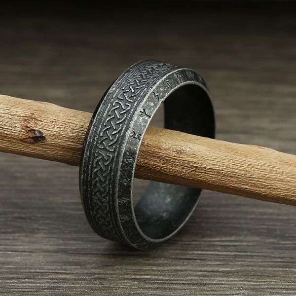 Vintage Nordic-inspired Celtic knot ring with Viking rune design, a unisex accessory for hip hop, punk, or gothic style, perfect as a banquet jewelry gift