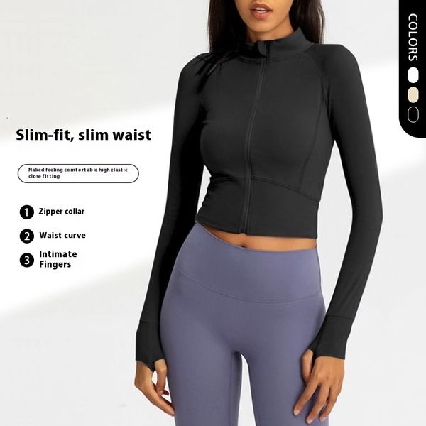 Winter fitness slim top with zipper, women's tight fit yoga coat, quick-drying long sleeves for sports