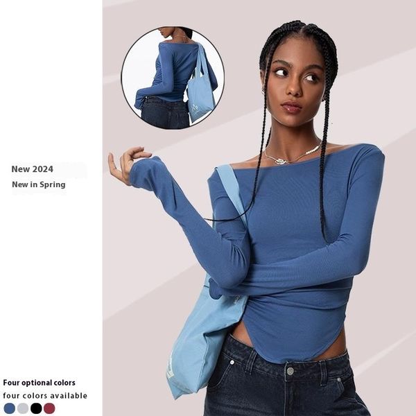 Winter yoga top with long sleeves, versatile for outdoor running and fitness, slim-fit crewneck T-shirt