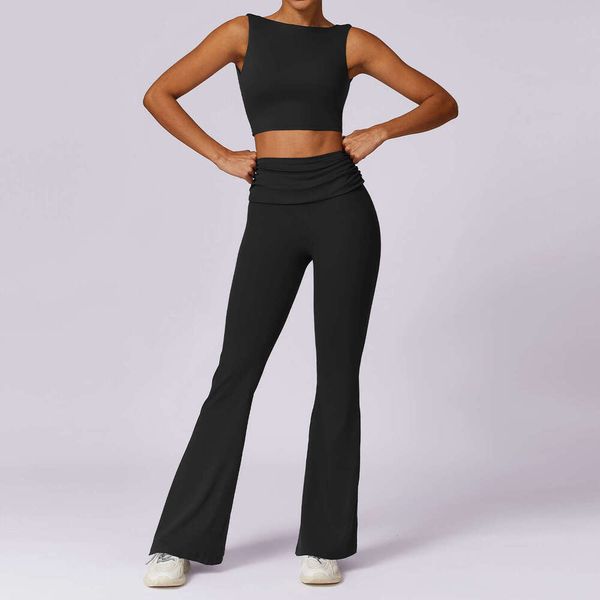 Women's 2-Piece Yoga Set: Push-Up Sports Bra & High-Waisted Flared Leggings for Gym Workouts