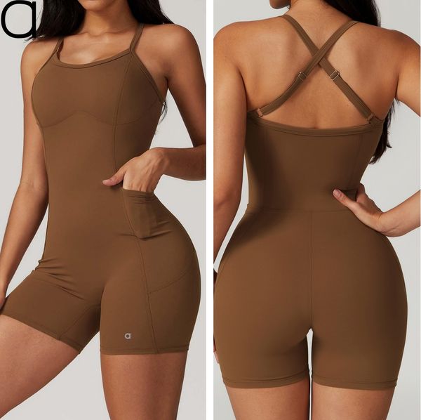 Women's A374 Jumpsuit with Pockets - Quick-Dry Sports Yoga Wear Featuring Chest Pad