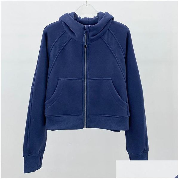Women's brushed fleece zip-up hoodie jacket for yoga and outdoor workouts, featuring pockets and a track-style design