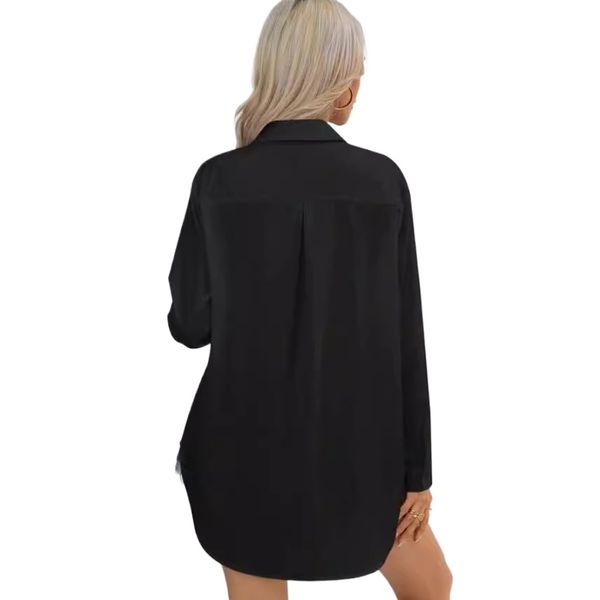 Women's casual loose-fit solid color yoga shirt with button front, a stylish blouse for fashion wear