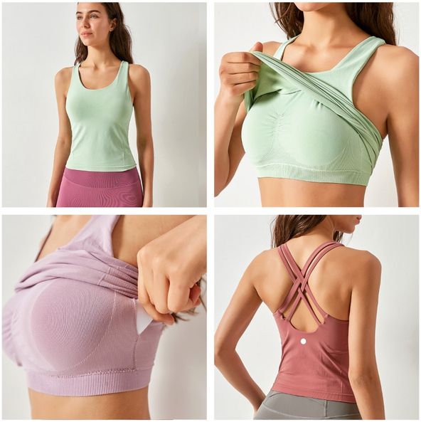 Women's Cross-Back Fitness Tank with Built-In Bra for Yoga, Gym, and Running