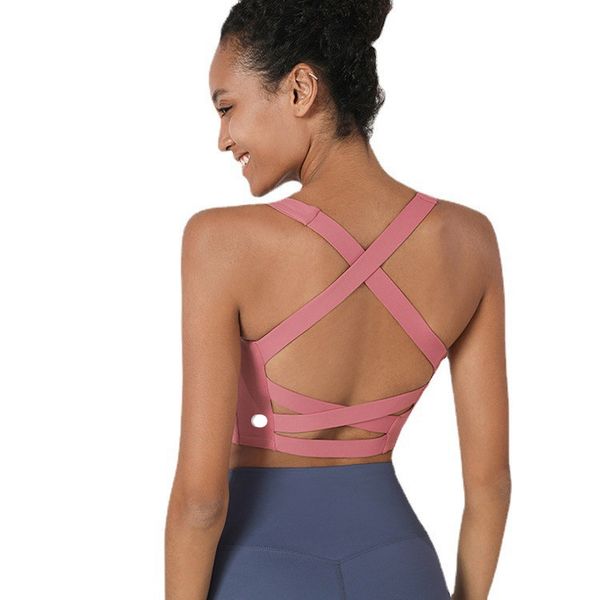Women's fitness bra top with breathable crossback design for gym workouts