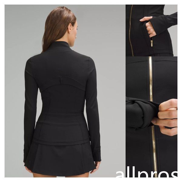 Women's fitness jacket with gold zip, quick-dry activewear top, solid zip-up sweatshirt for sports