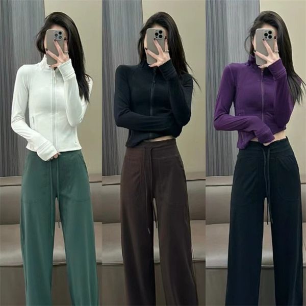 Women's fitted yoga jacket for spring and autumn, lightweight sportswear ideal for running, gym, and yoga, available in solid colors