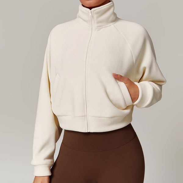 Women's fleece jacket for autumn yoga, a loose gym workout coat with zipper