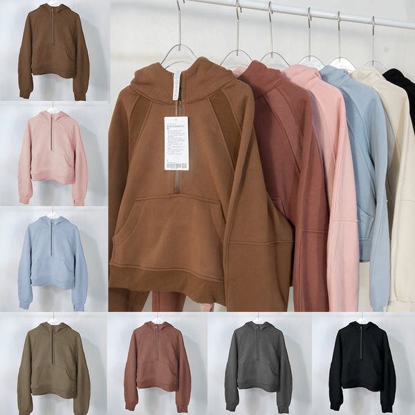 Women's Half-Zip Fleece Hoodie for Autumn - Loose Fit Short Sport Jacket by Lululies & Lemenly