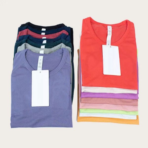 Women's high-elastic breathable long sleeve yoga tee for running, quick-drying with seamless short sleeve design