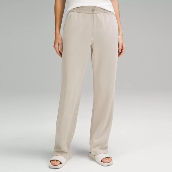 Women's high-rise yoga pants with straight wide legs, soft fabric for comfortable workouts and slimming effect