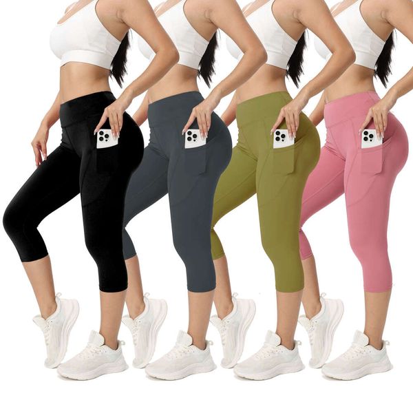 Women's high-waist fitness leggings with side pockets, quick-drying, soft and breathable for yoga and sports
