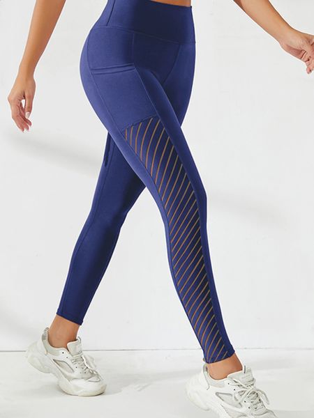 Women's high-waisted mesh yoga leggings with pockets for tummy control, workout, and casual wear