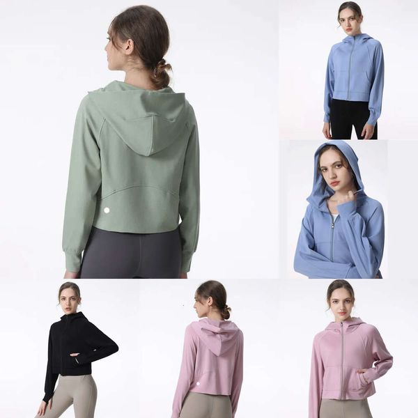 Women's Hooded Yoga Jacket with Long Sleeves, Solid Color, Back Zipper, Waist-Shaping Fit, and Jogger Outfit for Gym and Sports